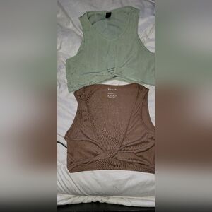 SHEIN Women's Tank Tops - Sage Green and Chocolate Brown Size Large